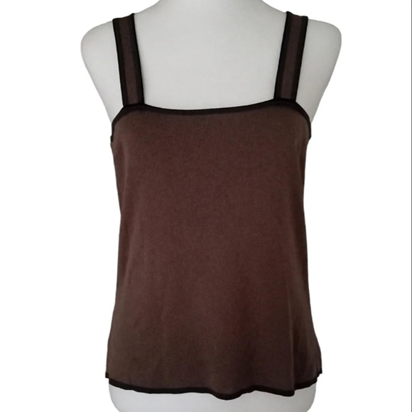 Ming Wang Knitwear Taupe Basic Tank Gray Black Trim Office Size Small NWT - Picture 1 of 6